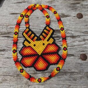 Mexican Huichol Traditional beaded necklace Benadito Cactus